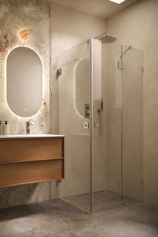 Shower enclosure with hinged doors one of which has a fixed part Vetro 545 (512x514)