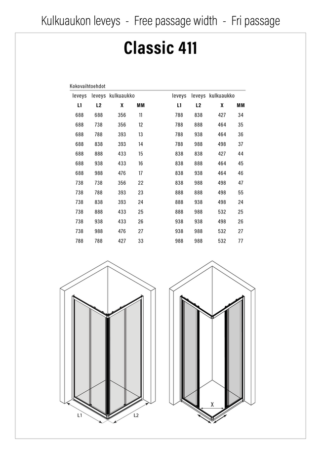 Free passage width - Classic 411
