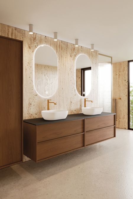 Double cabinet with two oval countertop basins Casa H15