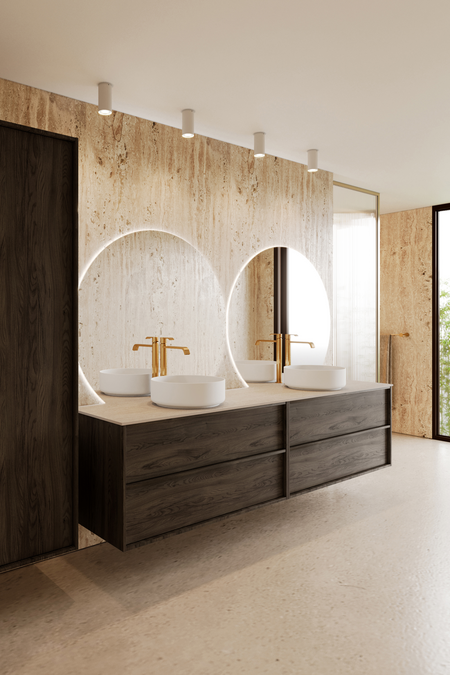 Double cabinet with two round countertop basins Casa H11