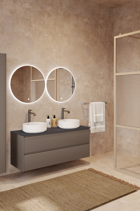 Cabinet with two round countertop basins Luna L10