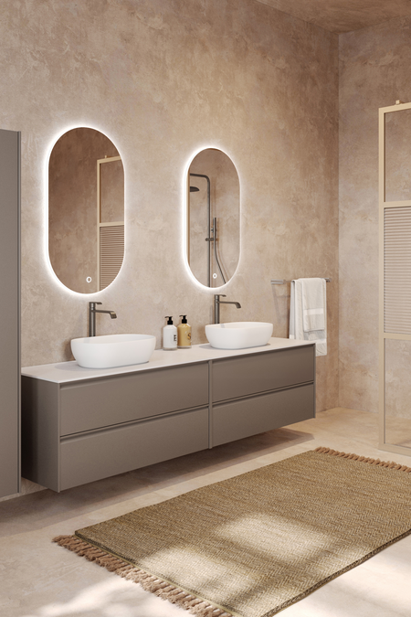 Double cabinet with two oval countertop basins Luna L15