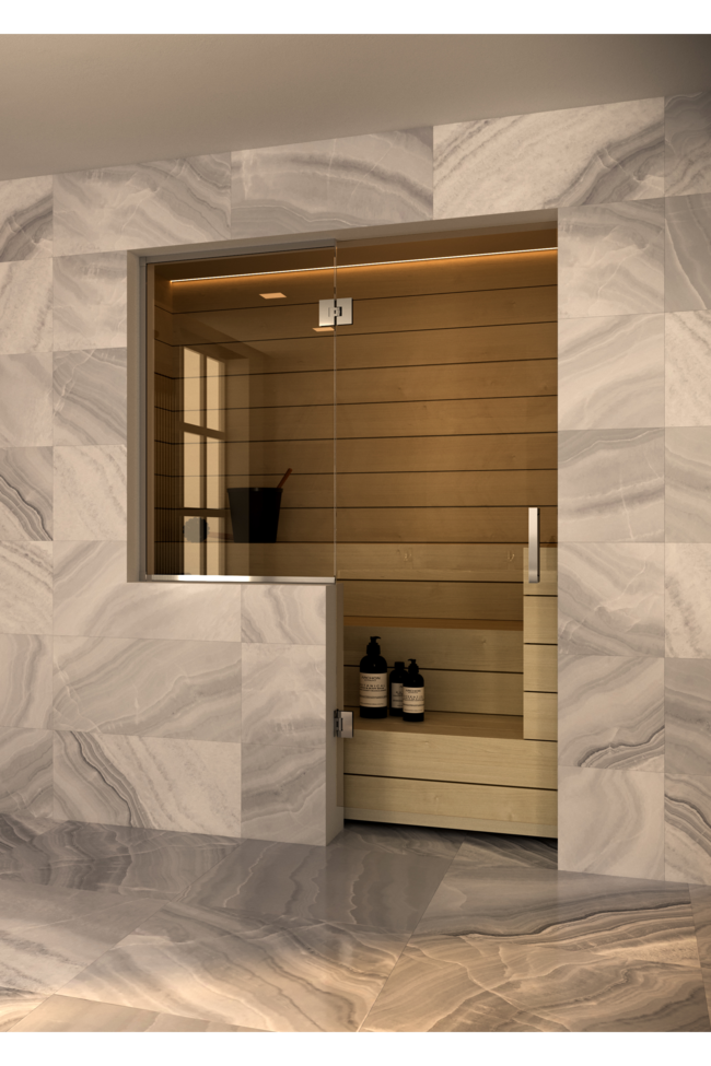 Sauna glass wall with window on hinge side Vetro S54