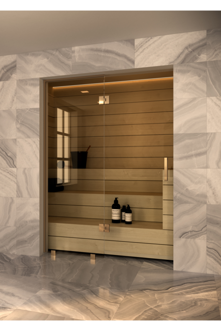 Sauna glass wall with fixed panel on hinge side Vetro S52