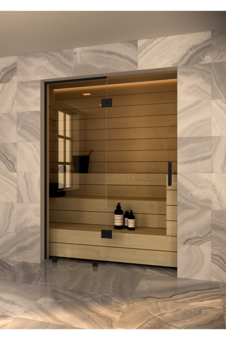 Sauna glass wall with fixed panel on hinge side Vetro S52