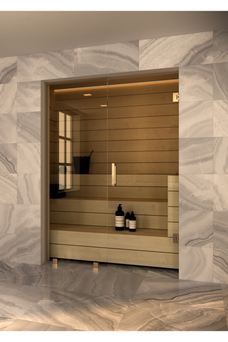 Sauna glass wall with fixed panel on handle side Vetro S57