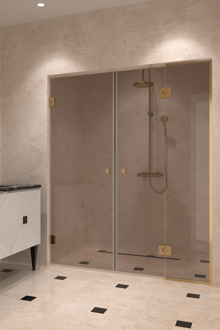 Alcove fitting with a hinged double door, one of which has a fixed part Vetro 555