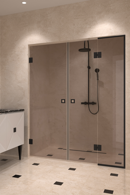 Nisch med vändbara pardörrar, av vilka den ena har en fast del Vetro 555