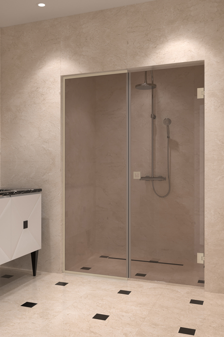 Alcove fitting with a framed fixed wall and hinged door Vetro 549