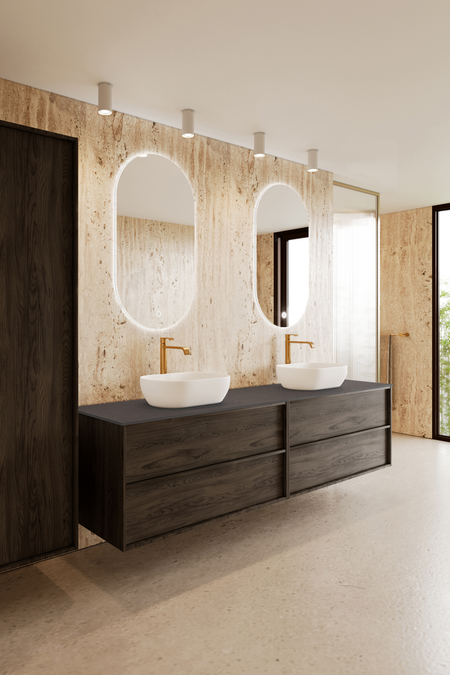 Double cabinet with two oval countertop basins Casa H15