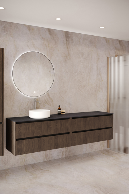 Dubbel badrumsmöbel med bänkskiva och ett runt ovanpåliggande tvättställ Classic K04