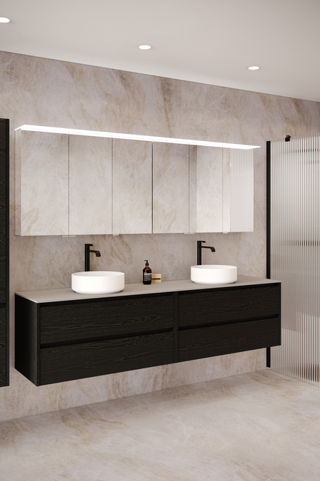 Double cabinet with two round countertop basins Classic K06