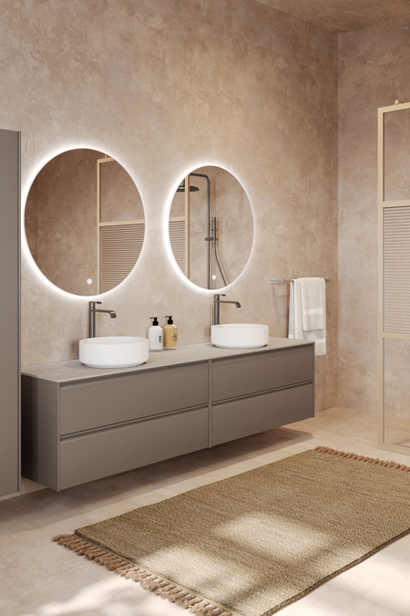 Double cabinet with two round countertop basins LunaL11