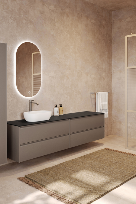 Double cabinet with oval countertop basin Luna L13