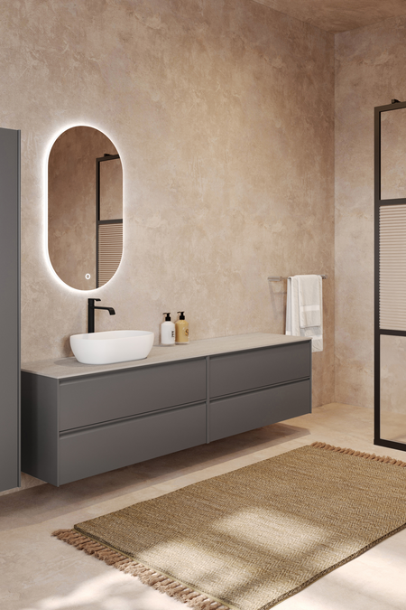 Double cabinet with oval countertop basin Luna L13