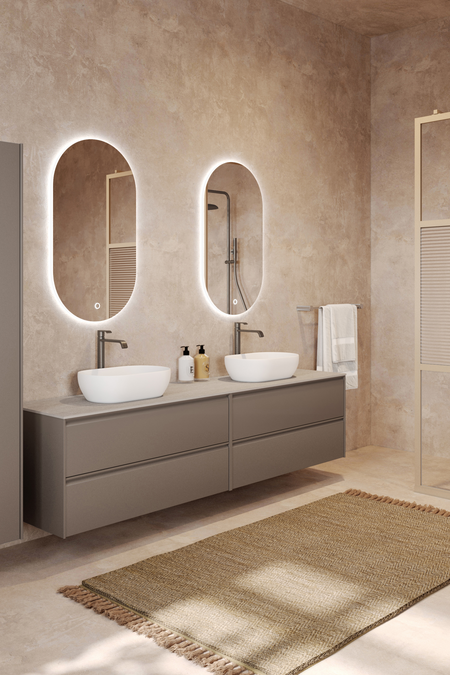 Double cabinet with two oval countertop basins Luna L15