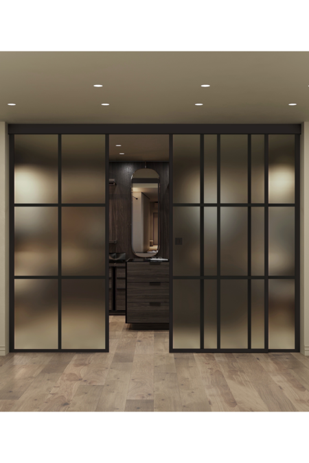 Parskjutdörr med softclose-mekanism och två fasta paneler Inne C3P Paris