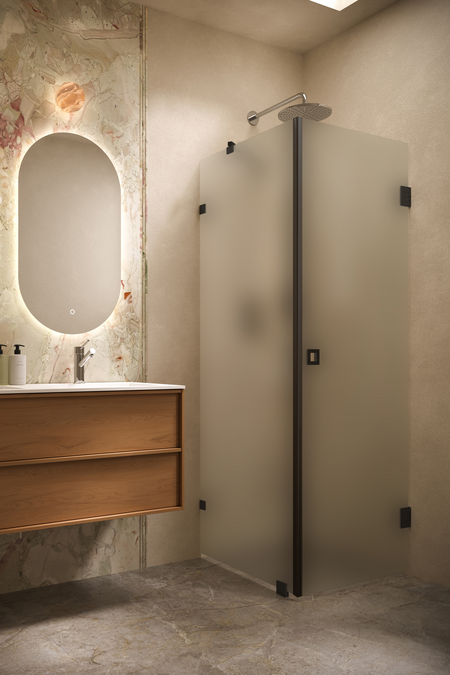 Shower enclosure with a fixed wall and hinged door Vetro 540 (511x512)
