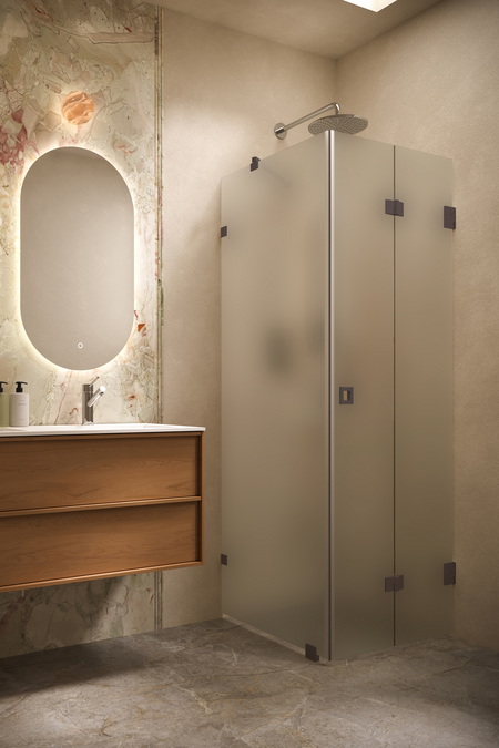 Shower enclosure with a fixed wall and a folding door Vetro 541 (511x513)