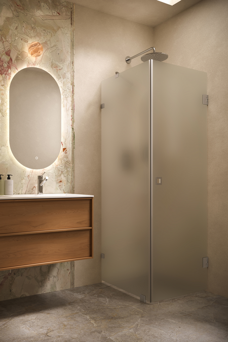 Shower enclosure with a fixed wall and hinged door Vetro 540 (511x512)