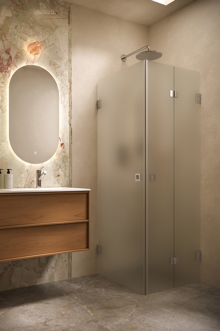 Shower enclosure with a hinged door and a folding door Vetro 544 (512x513)