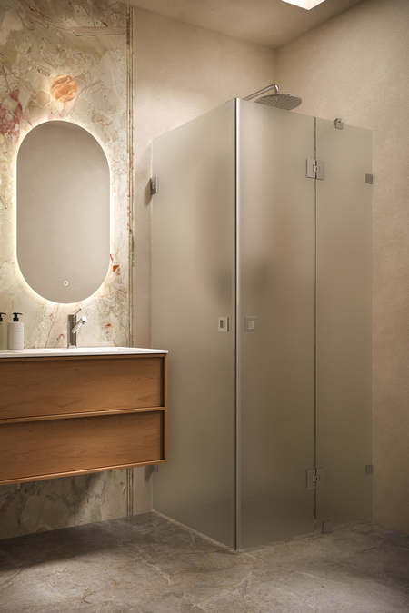 Shower enclosure with hinged doors one of which has a fixed part Vetro 545 (512x514)